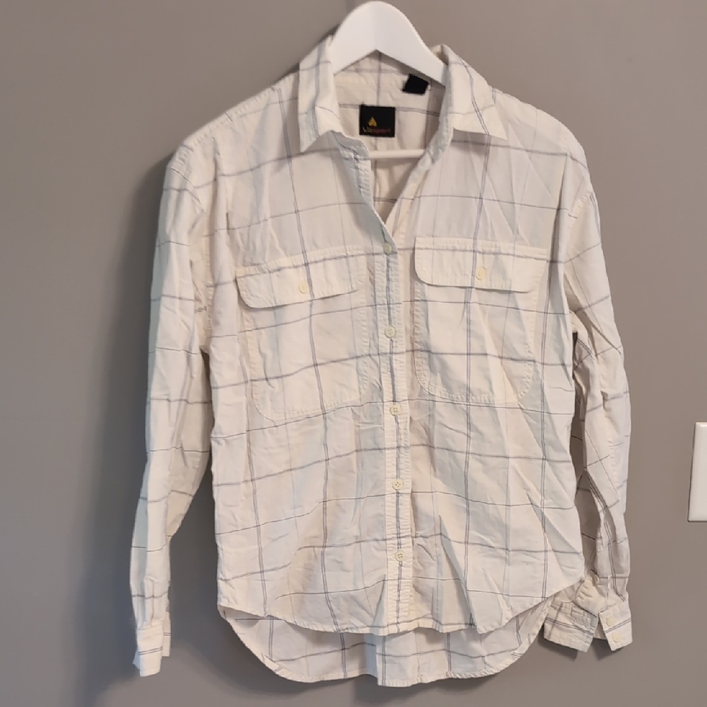 Women's White Windowpane Button-Down Shirt
